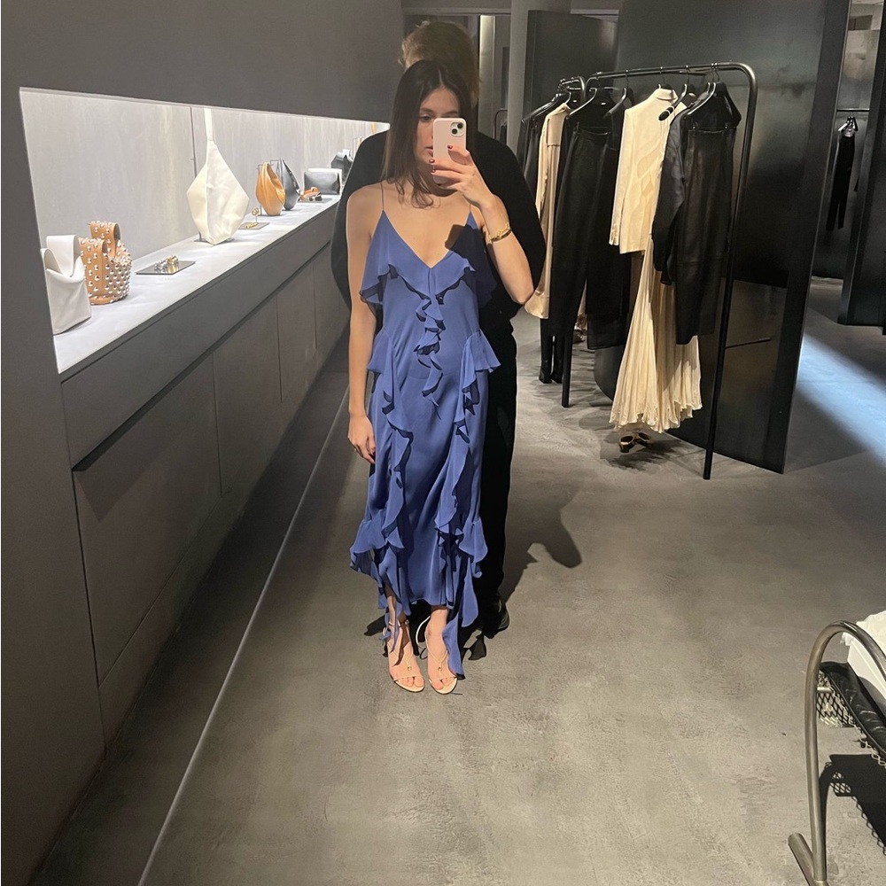 Khaite Pim ruffle-trim silk midi dress